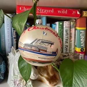 Hand-Painted Christmas Bulb 1988 - Merry Christmas with Boat by Jennie Lynn